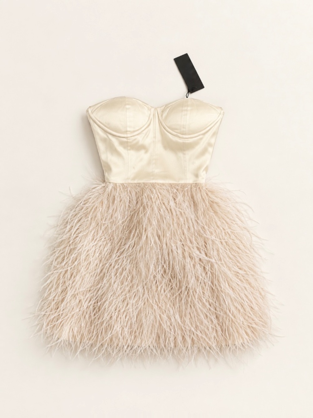 NWT Blaque Label Ivory Feather Strapless Mini Dress Size XS